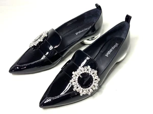 Jeffrey Campbell Viona Black Patent Pointy Pump Sz 8.5 Crystal Buckle - Picture 1 of 21
