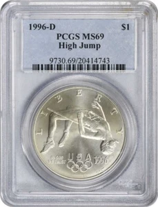 1996-D High Jump Olympic Silver Commemorative Dollar MS69 PCGS Mint State 69 - Picture 1 of 2