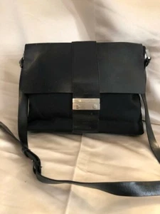 Calvin Klein Black leather and canvas messenger bag - Picture 1 of 8