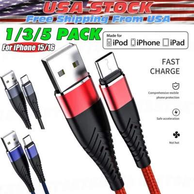 Braided USB C Type C Fast Charging Data Cable Cord for iPhone 16 Pro Max 15 lot - Image 1 of 4