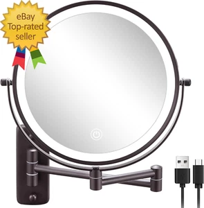 9 Zoll Wandmontierter beleuchteter Schminkspiegel doppelseitiger Vergrößerungsspiegel 1X/10X - Bild 1 von 7