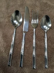 Hampton Silversmiths Stainless Flatware Bamboo Pattern Fork 2 Spoons Knife 4 PCs - Picture 1 of 6