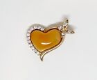 Zoria Baltic Amber-Pendant-Milky-925 Sterling Silver-14K Gold Plated-Heart Shape