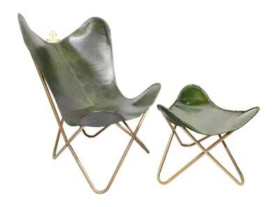 Artisan & Leder Bkf Schmetterling Stuhl + Fußhocker Handgefertigt Lounge Akzent - Bild 1 von 4