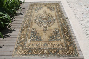 Alfombra Turca Tamaño 5x9 Vintage Multicolor Anudada a Mano Alfombra Medallón 154x290cm - Imagen 1 de 11