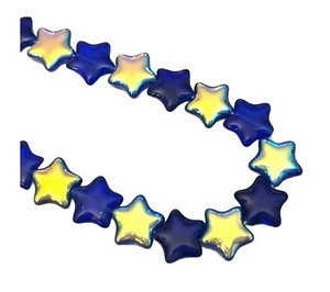 36 Preciosa Czech Boho Glass 11mm Light Cobalt Blue AB Flat Puffed Star Beads - Picture 1 of 1