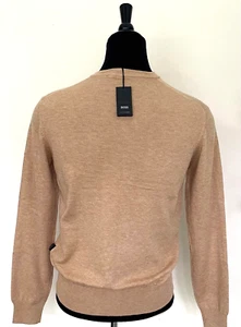 New HUGO BOSS Logo Sweater XL size Regular Fit Beige Camel Wool V Neck Pullover - Picture 1 of 7