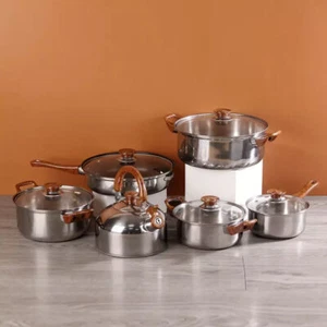 12Pcs Stainless Steel Cookware Set Casserole Stockpot Pot Hob With Glass Lids UK - Picture 1 of 11