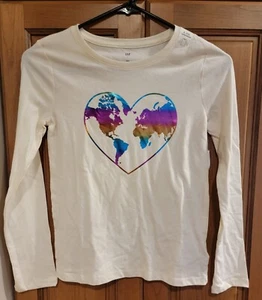 Girls Clothes size 10 Gap long sleeve shirt heart World Rainbow NWT - Picture 1 of 7