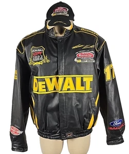 JH Design Black Leather DeWalt Matt Kenseth 17 Racing NASCAR Jacket & Hat Sz XL - Picture 1 of 13