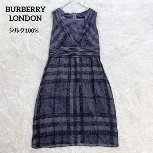 BURBERRY LONDON Mega Check Dress Silk Gray L 40 Sleeveless Inner Slip Japan - Picture 1 of 15