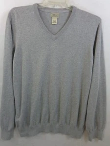 L.L.Bean Sweater Men's XL Grey Cotton Cashmere Blend V Neck Long Sleeve - Picture 1 of 12