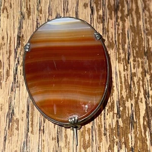 Vintage/Antik Viktorianische Achat Brosche Anstecknadel Silberfassung ��Orange Braun - Bild 1 von 5