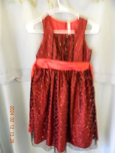 Girl’s Glimmer Red and Red Chiffon and Glitter Dress Red Tie – Size 10 - Picture 1 of 5