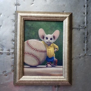 Mouse Baseball Sqeak Cartoon Framed Canvas Art Artwork by Leonard Filgate 8x10" - Picture 1 of 4