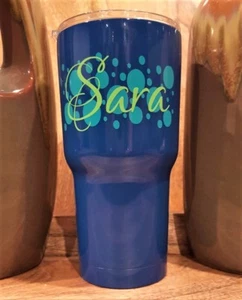 Personalized Powder Coated Tumbler with Polka Dot and Name Decal. Choose colors. - Picture 1 of 7