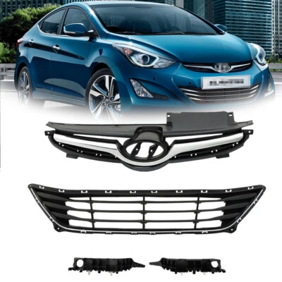 Front Upper Lower Grilles & Bumper Brackets Set For 2014-2016 Hyundai Elantra - Image 1 of 4