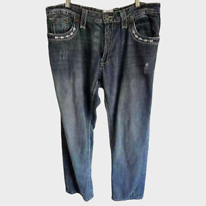 Twenty Two Oz 22oz Mens Blue Denim Jeans 40W 32L Distressed