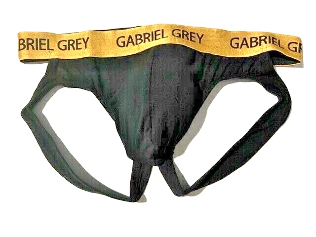 New GABRIEL GREY Mens Blk Rayon Spandex Jock Strap Underwear sz M Vtg — 第 1/4 张图片