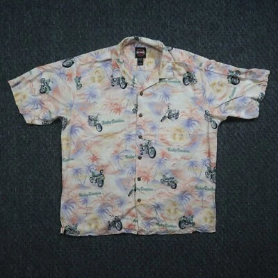 Camisa Harley Davidson DE COLECCIÓN Para Hombre Grande Blanco Floral Rayón Hawaiano Foto 1 de 4