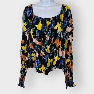 NUEVO CON ETIQUETAS | Top Eloquii Elements Peplum | 18/20 | Negro Floral | Manga Bishop Foto 1 de 4