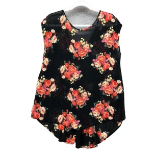 Topshop Maternity Chiffon Blouse Shirt Womens 8 Black Orange Floral Whimsigoth - Picture 1 of 9