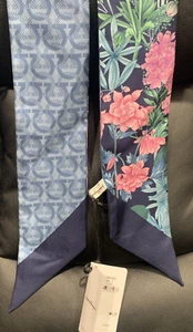 NEW Salvatore Ferragamo Giardino Floral Gancini Silk Skinny Scarf 52" x 2.25" - Picture 1 of 4