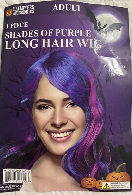 Disfraz Peluca Ondulada Pelo Largo Tonos Púrpura Adulto, 23.5" (Azul y Rosa) Foto 1 de 3