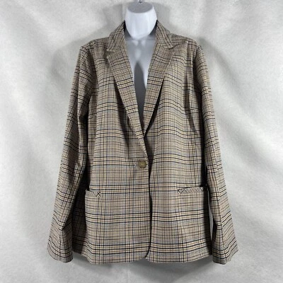 Chaqueta J. Jill Mujer Grande Marrón Negro Blazer A Cuadros Mangas Largas Foto 1 de 4