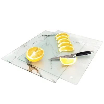 VASUHOME Tempered Glass Cutting Board Set of 2-16x12 inch Marble Pattern Cutt... - Image 1 of 4