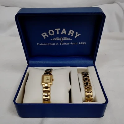 Rotary Women's Gold Tone Bracelet and Crystal Watch set with Box WR-B33 - image 1 of 4