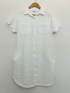 Weatherproof White 100% Cotton Gauze Shirt Dress Sz S Pockets Lagenlook Boho - Picture 1 of 9