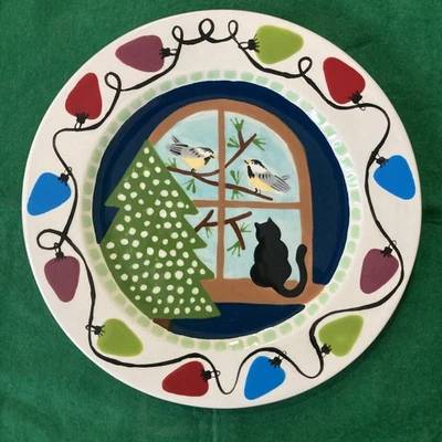 Art Pottery Walkerware 2009 Christmas Plate Tree Cat & Chickadees Ltd Ed. 45/200 - Image 1 of 4