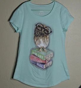 Justice T-Shirt Girls 12 Aqua Owl Smart Girls Rule Short Sleeve Back to School - Picture 1 of 9