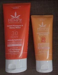 LOT 2 Hempz Sweet Pineapple & Honey Melon 30 Body 6 oz & 50 Face 3 oz Sunscreen - Picture 1 of 2