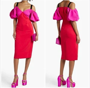 NWT Zac Posen Cold Shoulder Two-Tone Faille Dress in Poppy Fuchsia size 10 - Picture 1 of 10