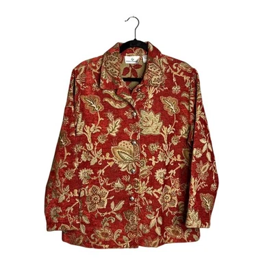 Chaqueta Erin London Tapiz Floral Abotonada Talla L Rojo Dorado Lámina Boho Foto 1 de 4