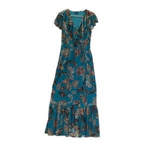 Apt 9 Floral Paisley Print Teal Flutter Sleeve Maxi Wrap Dress Size M - Picture 1 of 10
