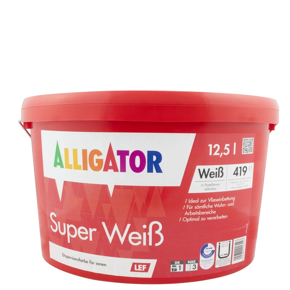 Alligator Super Weiß LEF 12,5L weiß, hochdeckende Wandfarbe, Dispersionsfarbe - Bild 1 von 1