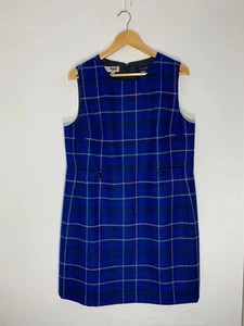 Hobbs x Moon Fabric Wool Shift Dress 16 Blue Mix Check Sleeveless Back Zip - Picture 1 of 14
