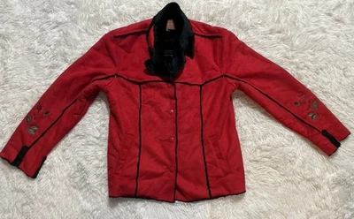 Chaqueta Outback Trading Co Roja Gamuza Piel Sintética Western Bordada Rosa Para Mujer L Foto 1 de 4