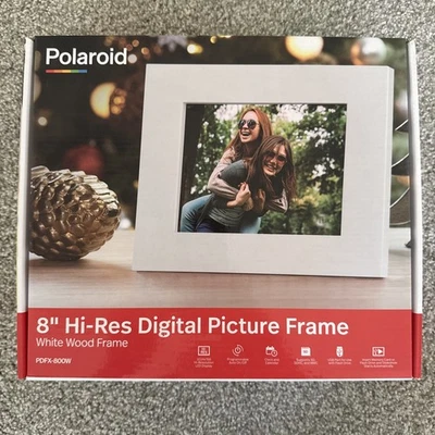 Polaroid Digital Wood Picture Frame 8" Hi-Res White 1024x768 HD NEW PDFX-800W - Image 1 of 3