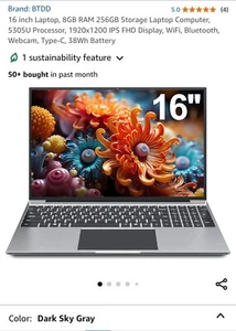 NEW- 16in Laptop, 8GB RAM 256GB Storage, EZbook S 7 Max, 5305U Processor - Picture 1 of 16