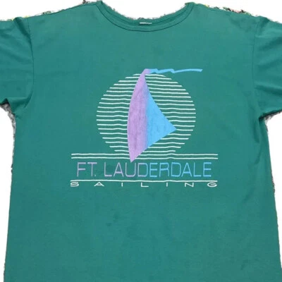 Camiseta de playa OSFA vintage años 80 pies Lauderdale Florida verde azulado cubierta para mujer Foto 1 de 4