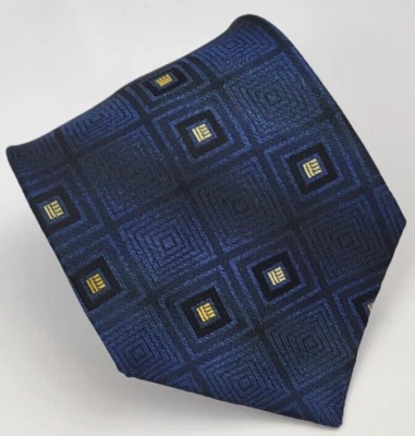 Corbata de seda Piattelli azul negro dorado geométrica para hombre 58 x 4 Foto 1 de 4