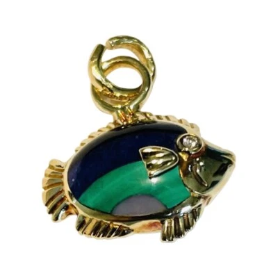 Asch Grossbardt 18K Yellow Gold Inlaid Gemstone Reversible Fish Charm - Image 1 of 4