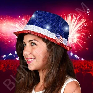 Sombrero Fedora Up Led Iluminado Patriótico Intermitente Fiesta ROJO BLANCO AZUL Fedora Sombrero - Imagen 1 de 6