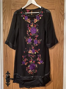 Monsoon Sheer Silk Dress with Aplique Panel & Under Slip RRP£95 *REDUCED* - Picture 1 of 5