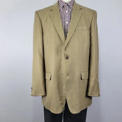 Abrigo Blazer Deportivo Para Hombre Alan River Dos Botones Marrón A Cuadros Seda Lana Suave 44L Foto 1 de 4