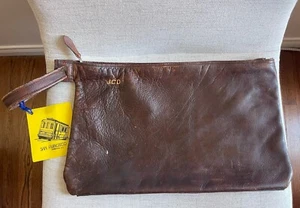 Bolso sin asas vintage grande de cuero marrón, con monograma JCD - Imagen 1 de 23